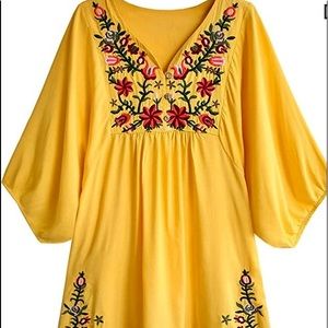 Bohemian yellow embroidered dress